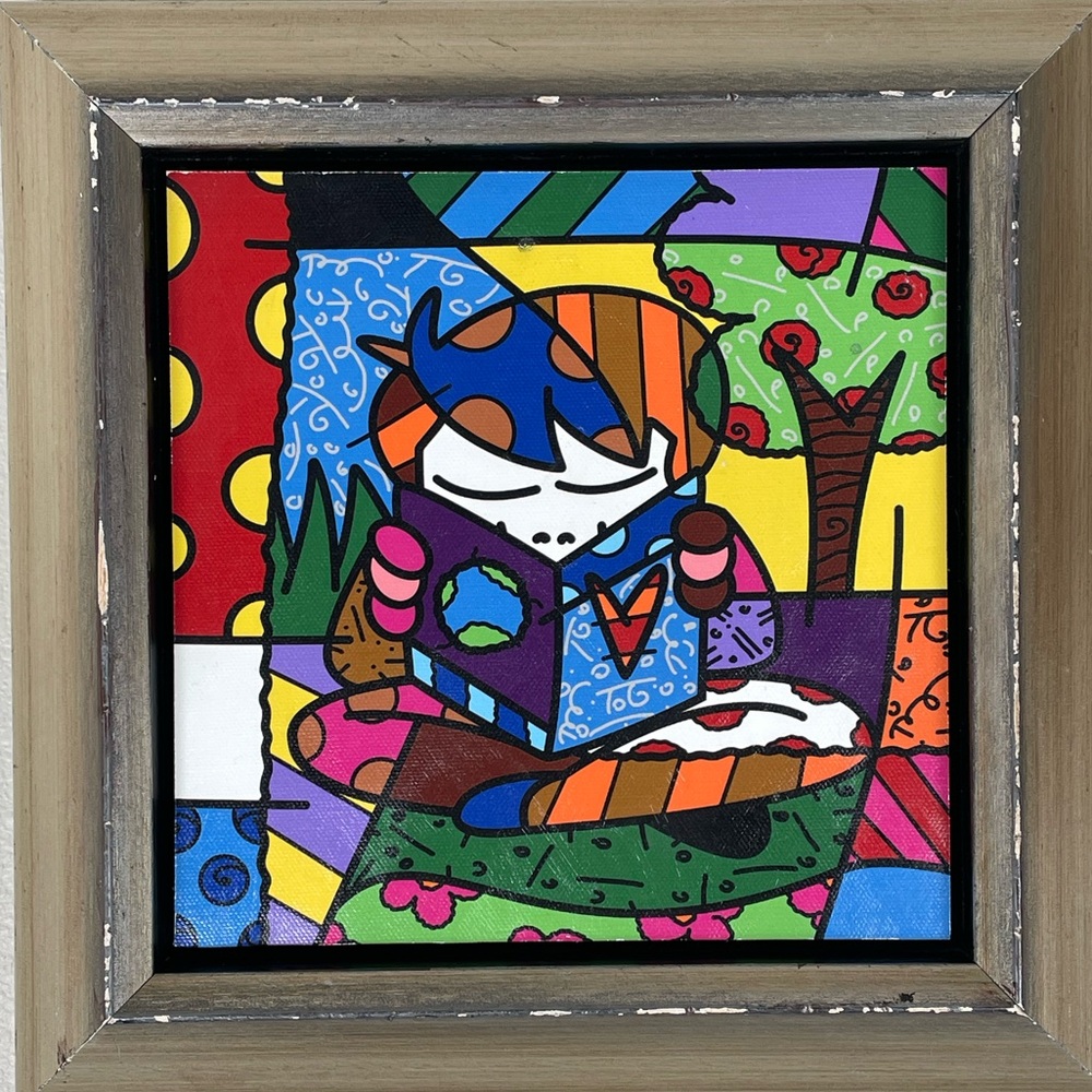 ROMERO BRITTO My Journey Canvas Framed Britto at the Louvre Pop Art Wall Hanging